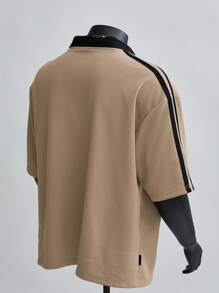 SWAVVY 大码男士针织时尚休闲宽松短袖 Polo 衫 - 棕色 - 查看 2