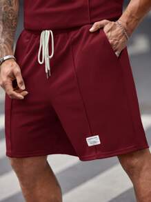 EASEVO Plus Size Men's Casual Graphic Print Short Sleeve T-Shirt & Shorts Set - Red - View 5