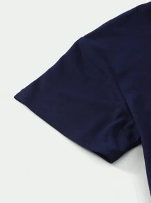 SHEIN 活力男童圆领短袖字母印花 T 恤，儿童夏季流行服装 - 黑色 - 查看 3