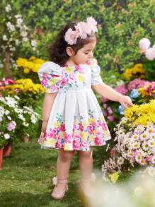 SHEIN 女婴夏季可爱优雅花卉图案连衣裙