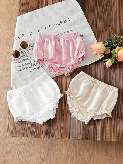 Vintaside Kids 3Pcs Baby Girls Summer Soft Color Outfit, Includes Apricot, Offwhite, And Pink Shorts, Minimalist Design, Loose Fit, Suitable For Outdoor Play, Home Comfort, And Various Party Occasions