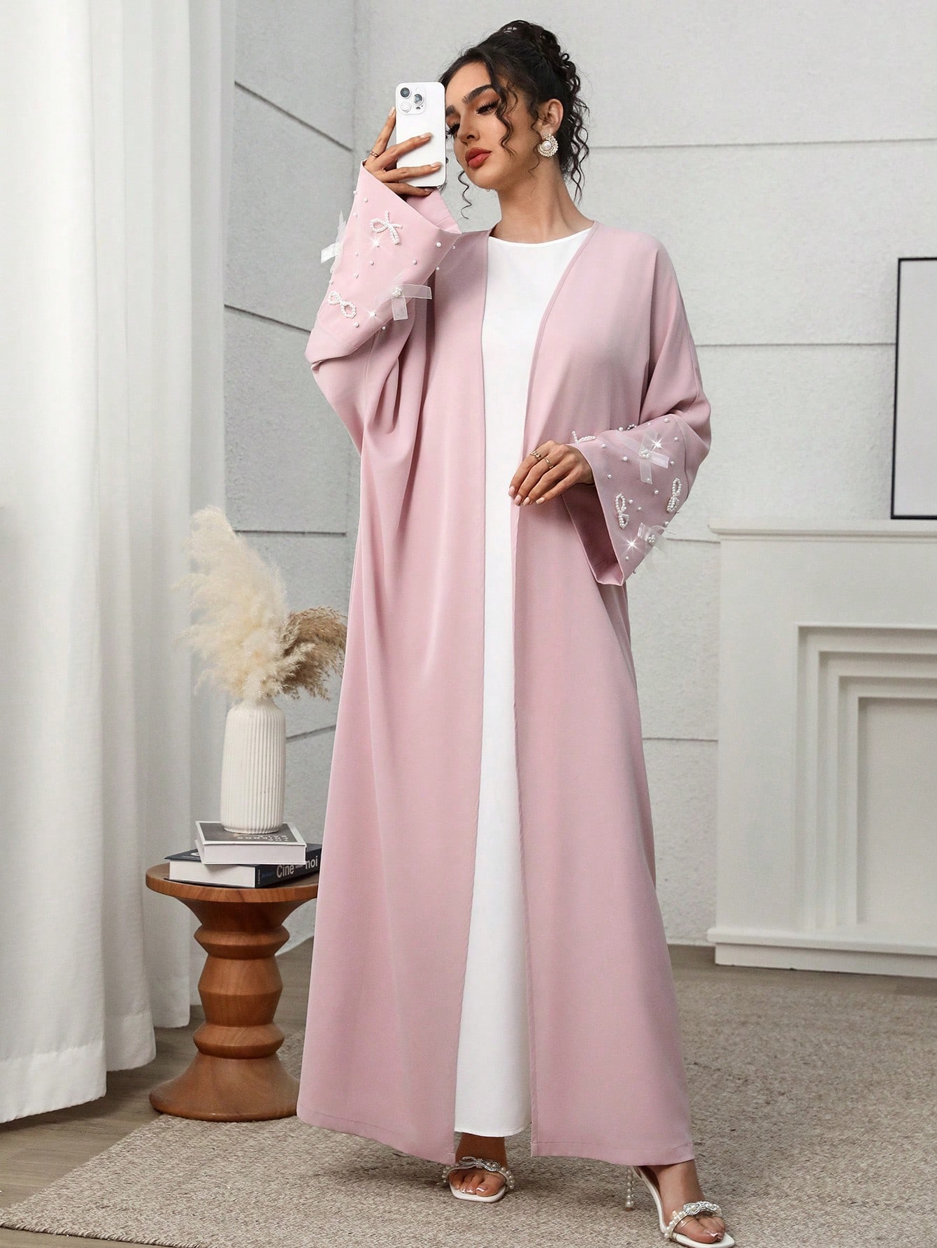 Yasmyna عباءة نسائية طويلة الأكمام مع وشاح في الأس...