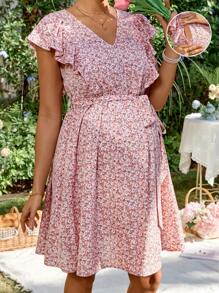 SHEIN Casual Vacation Floral Sundress For Pregnant & Nursing Mothers - Pink - View 1