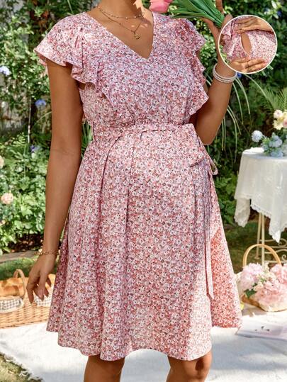 SHEIN 适合孕妇和哺乳期母亲的休闲度假花卉太阳裙