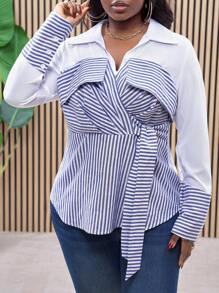 Slaydiva Plus Size Vrouwen Elegant Forensen Gestreept Shirt