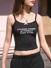 Jouncy 女士细肩带条纹简约无袖上衣，休闲日常穿着图案 T 恤女士上衣 - 黑色 - 查看 4