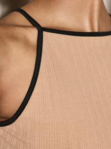 AiiRZ Ribbed Halter Neck Cami Top With Contrasting Trim Summer Sleeveless Tank Elegant Evening Party Club Wear Urban Y2K Fashion Essential