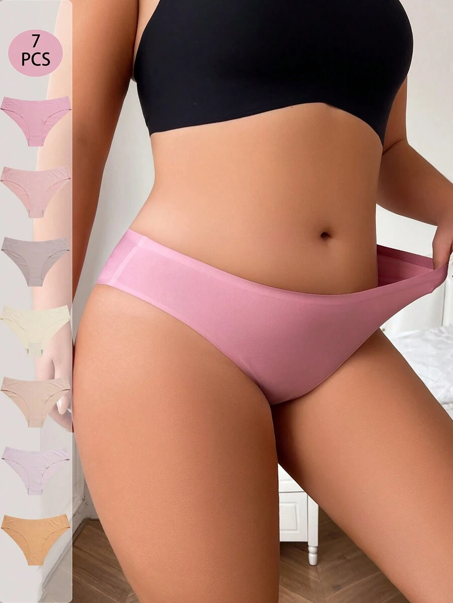 Set de 7 piezas de bragas sin costuras con estampado de letras para mujer talla grande - Multicolor - Ver 1