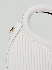 Fashion Black Niche Design French Gentle Lady New Commuter Date White Hand-Held Shoulder Cross-Body Women's Bag Stripes Embossed Handbags Fashion Round Crossbody Bag Women Double Handle Novelty Purses Christmas Winter Christmas Gifts