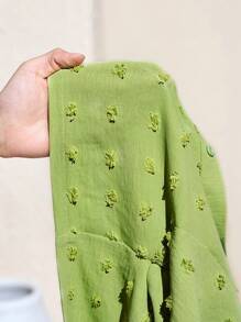 Slaydiva Nou Casual Sports 2buc Set Femei Cămașă Tesatura Texturată Top Și Pantaloni Scurt - Verde