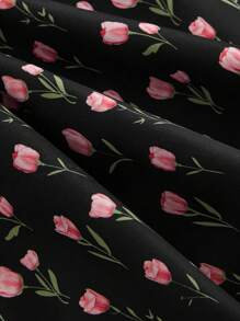 SHEIN MOD Women's Collared Gigot Sleeve Fishbone Pattern Ditsy Floral Dress,Black&White,Sundresses For Vacation,Sun Dress,Birthday Dress,Vacation Dress,Beach,Tropical Dress,Dress Party,Cute Dress,Dresses For Women Summer,Brunch,Summer Dresses,Casual Dresses,Summer Dresses Summer Clothes - Multicolor - View 4