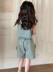 Bộ đồ denim 2 mảnh cho bé gái, mùa thu - Màu xanh lam - Xem 5