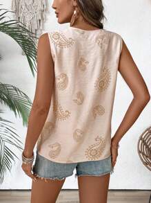 SHEIN LUNE Camisa tejida sin mangas con bordado de paisley, Primavera/Verano