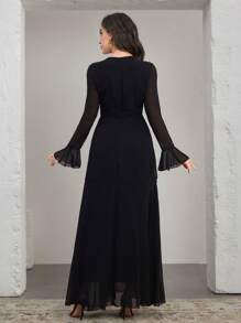 Graceveil 设计别致的喇叭袖紧身连衣裙 - 黑色 - 查看 2
