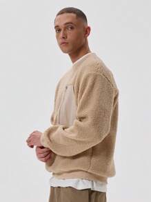 Musero Sherpa Sweatshirt With Nylon Pocket Detail - Light Grey - View 2