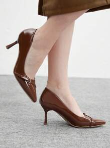 CUCCOO BIZCHIC 棕色女鞋 时尚性感细跟尖头高跟鞋 户外日常通勤派对宴会女鞋