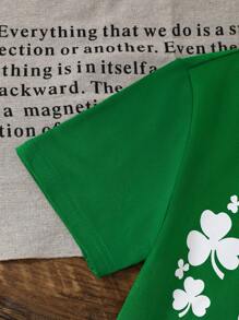 Camiseta de manga corta informal de verano para niñas con estampado de trébol y corazón, adecuada para picnics al aire libre, estar en casa descansando, Día de San Patricio