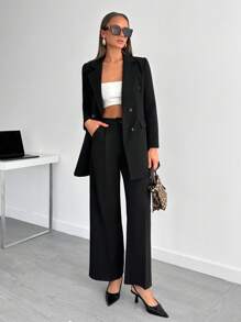 EURMUSE Elegant Style, Premium Quality, Double Breasted Jacket With Straight Fit Pant Set - Black - View 4