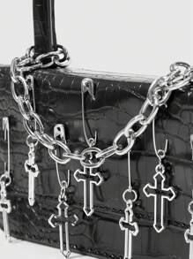 ROMWE Goth Dark Motorcycle Style Fashion Handbag, Suitable For Commuting And Travel - Black - View 4