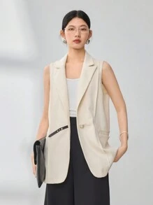 Dazy-Less 1pc Women's Business Casual Asymmetric Design Vest Style Blazer With Belt Old Money Style