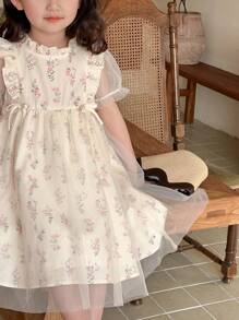 DAZY Young Girl Minimalist Casual Short Sleeve Dress For Daily Wear Floral