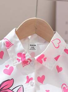 女婴心形猫图案粉色短袖衬衫和百褶裙套装，适合日常外出、购物、摄影、夏季 - 彩色 - 查看 5