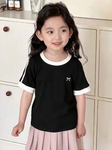 Dazy Kids Young Girl Casual Simple Fashion Round Neck Short Sleeve T-Shirt, Daily Wear,Girls Summer Outfits - Black - View 4