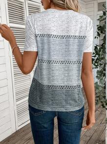 EMERY ROSE V 领拼色短袖 T 恤图案 T 恤女式上衣 - 彩色 - 查看 2