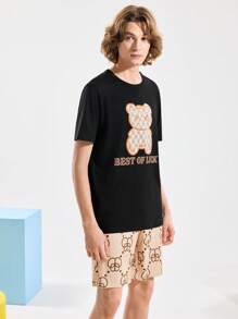 Happy Jammies Conjunto de pijama de camiseta de manga corta y pantalones cortos casual y sencillo para hombre, para uso diario