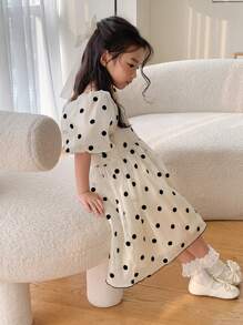 Dazy Kids 年轻女孩简约时尚休闲日常短袖连衣裙 - 米色 - 查看 7