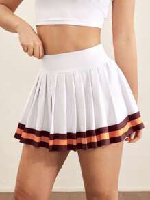 Cheerettes Falda deportiva de talle alto plisada con rayas para mujer