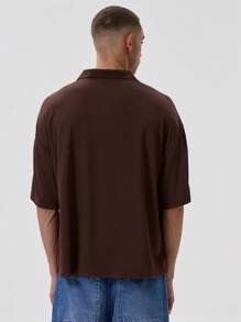 Musero V Neck Collared Oversized Short Sleeve Drop Shoulder Jersey Style Top "" Graphic Print Tshirt Spring Summer Essentials - Rust Brown - View 4