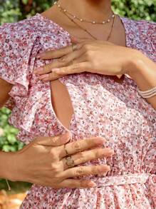 SHEIN Casual Vacation Floral Sundress For Pregnant & Nursing Mothers - Pink - View 5
