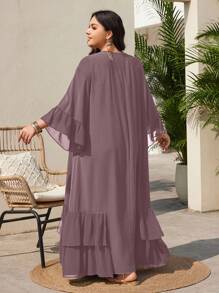 Mulvari 大码假日休闲纯色荷叶边下摆连衣裙 - 淺灰紫 - 查看 2