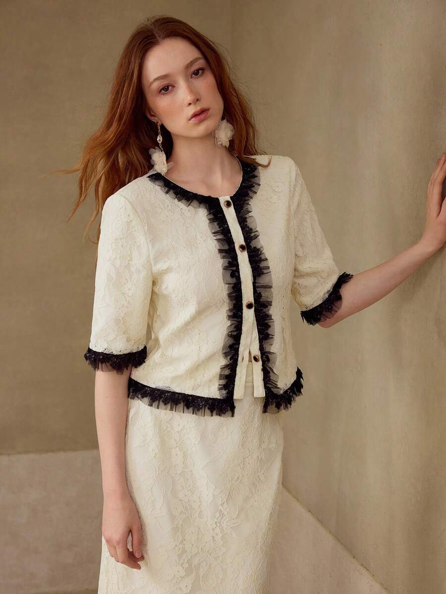 MOTF PREMIUM LACE CONTRAST BINDING BOXY JACKET