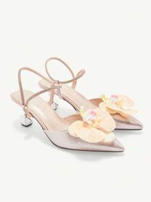 CUCCOO CHICEST Fashionable Elegant Rhinestone Butterfly Glitter Bow Silver Ankle Strap Pointed Toe High Heels, Suitable For Banquet, Wedding, Commute, Date, Party, Dinner Spring Break Easter Prom Heels - Champagne - View 9