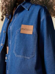 Poéselle Women Casual Letter Embroidered Denim Top & Skirt 2 Pieces Set