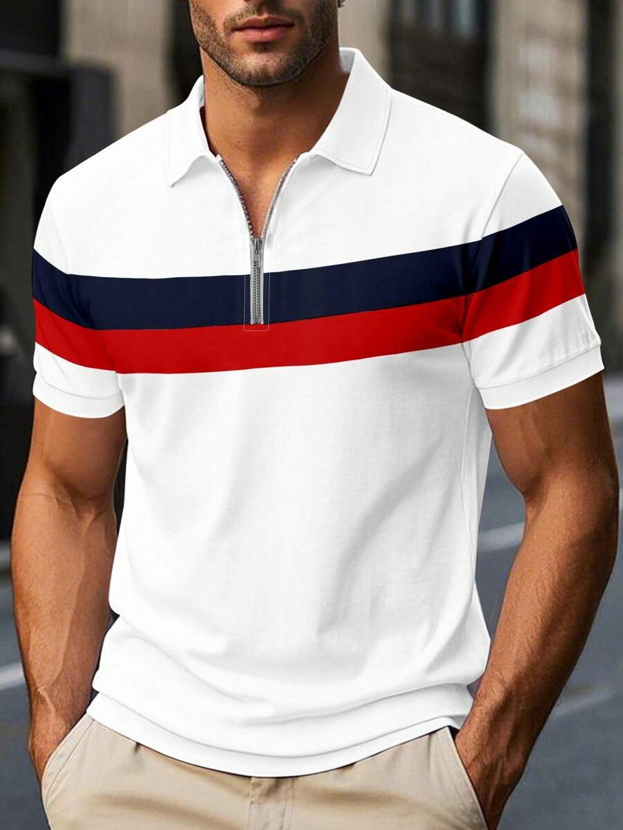 Manfinity Dauomo 男士条纹短袖休闲通勤 Polo 衫