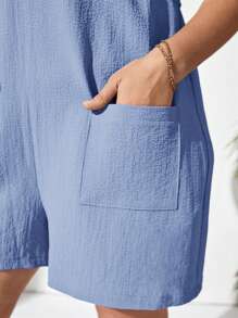 SHEIN VCAY Plus Size Holiday Casual Solid Color Sleeveless Romper - Baby Blue - View 6