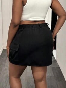 Slaydiva Váy ngắn ôm dáng màu đen trơn bằng vải dệt kim có túi tiện dụng dành cho nữ cỡ lớn - màu đen - Xem 9