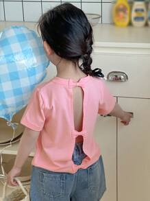 DAZY Young Girls' Casual Solid Color Short Sleeve T-Shirt, Minimalist & Fashionable For Daily Wear,Girls Summer Outfits - Green - View 3