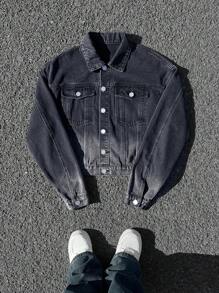 Manfinity EMRG Men's Black Denim Ombre Crop Street Style Boxy Jacket - Black - View 1