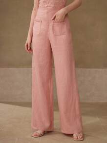 MOTF PREMIUM 100% LINEN WIDE LEG PANTS WITH BRAID POCKET - Dusty Pink - View 6