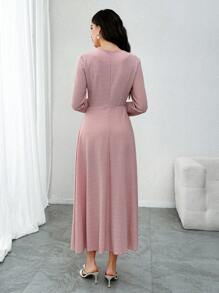 Modelyn Embroidered Patchwork Waisted Women Dress - Pink - View 2