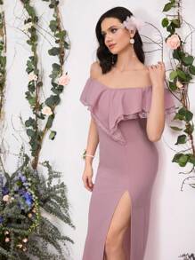 Coutiva 女士粉色蕾丝针织舞会礼服、奢华晚会长款婚礼宾客礼服、音乐节春夏、派对礼服、舞会礼服 - 粉色 - 查看 8