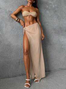 Aloruh Váy Maxi Sarong Đi Biển Gợi Cảm Mùa Hè Thường Ngày Cho Nữ Váy Đi Biển Váy Đi Biển Đồ Bơi Che Phủ - Màu Khaki - Xem 4