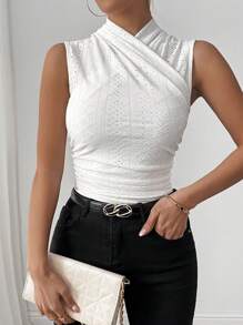 RosyDaze Women's Elegant Cross Ruched Fitted Camisole - White - View 3