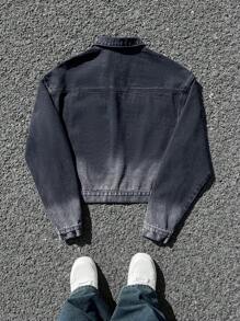 Manfinity EMRG Men's Black Denim Ombre Crop Street Style Boxy Jacket - Black - View 2