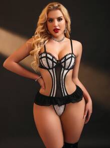 SHEIN Mono de mujer sexy con bloque de color y borde con volantes - Multicolor - Ver 5