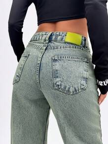EURMUSE HIGH WAIST STRAIGHT JEAN CASUAL STYLE - Medium Wash - View 5